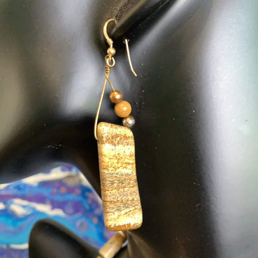 Handcrafted Picture Jasper Semi Precious Statemen Necklace and earrings Jewelry - Picture 2 of 9